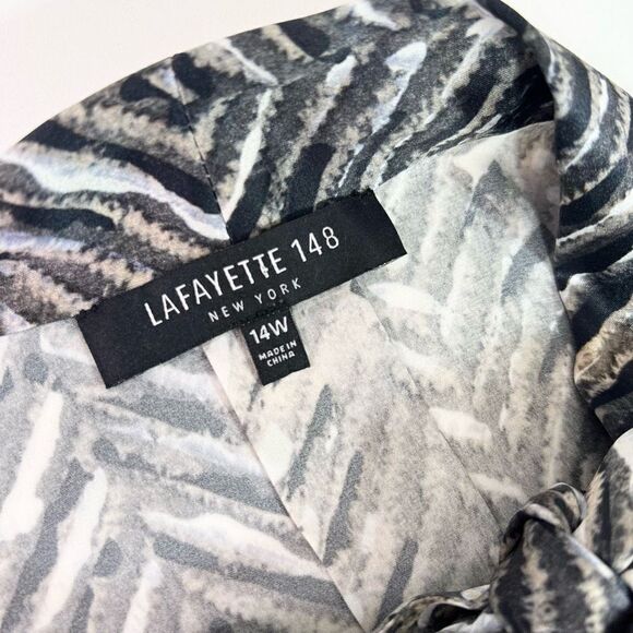 LAFAYETTE 148 Silk Button-Up Shirt Womens 14W Herringbone Tie Bow Buttoned Cuff - Picture 4 of 11